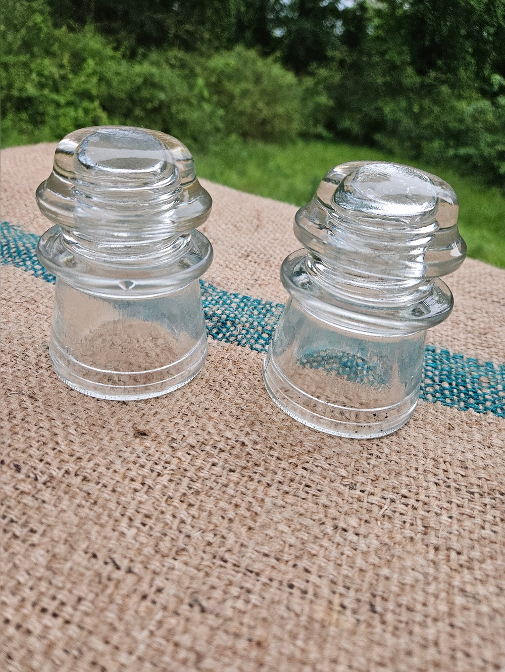 Clear Glass Insulator Pair Classic Home Accent  Chippy Vintage Hemmingray 17